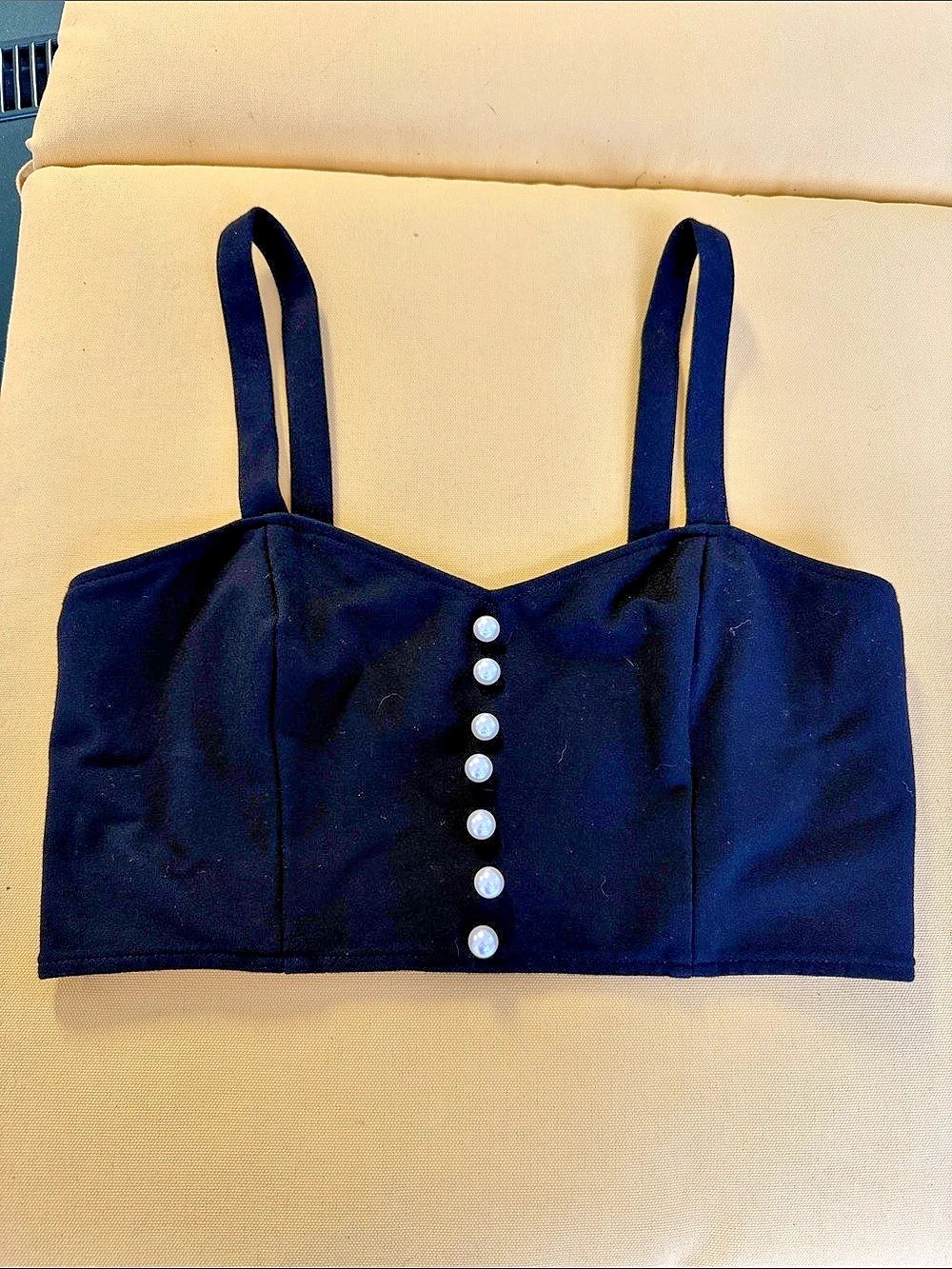 Forever 21 Black Button Front Crop Top Size Medium